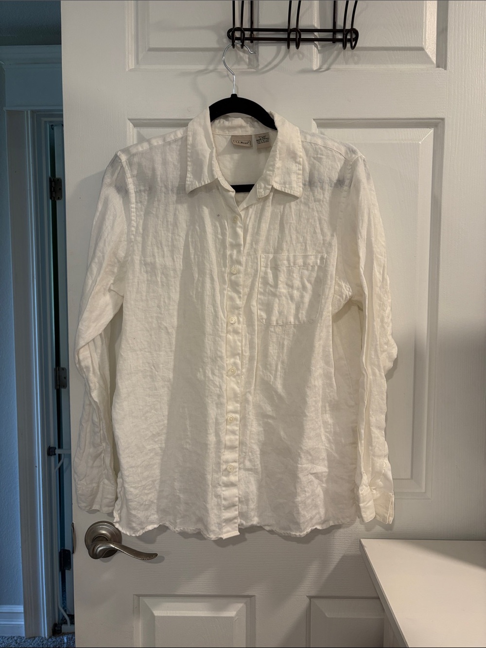 L.L. Bean White Linen Button-Down Shirt
